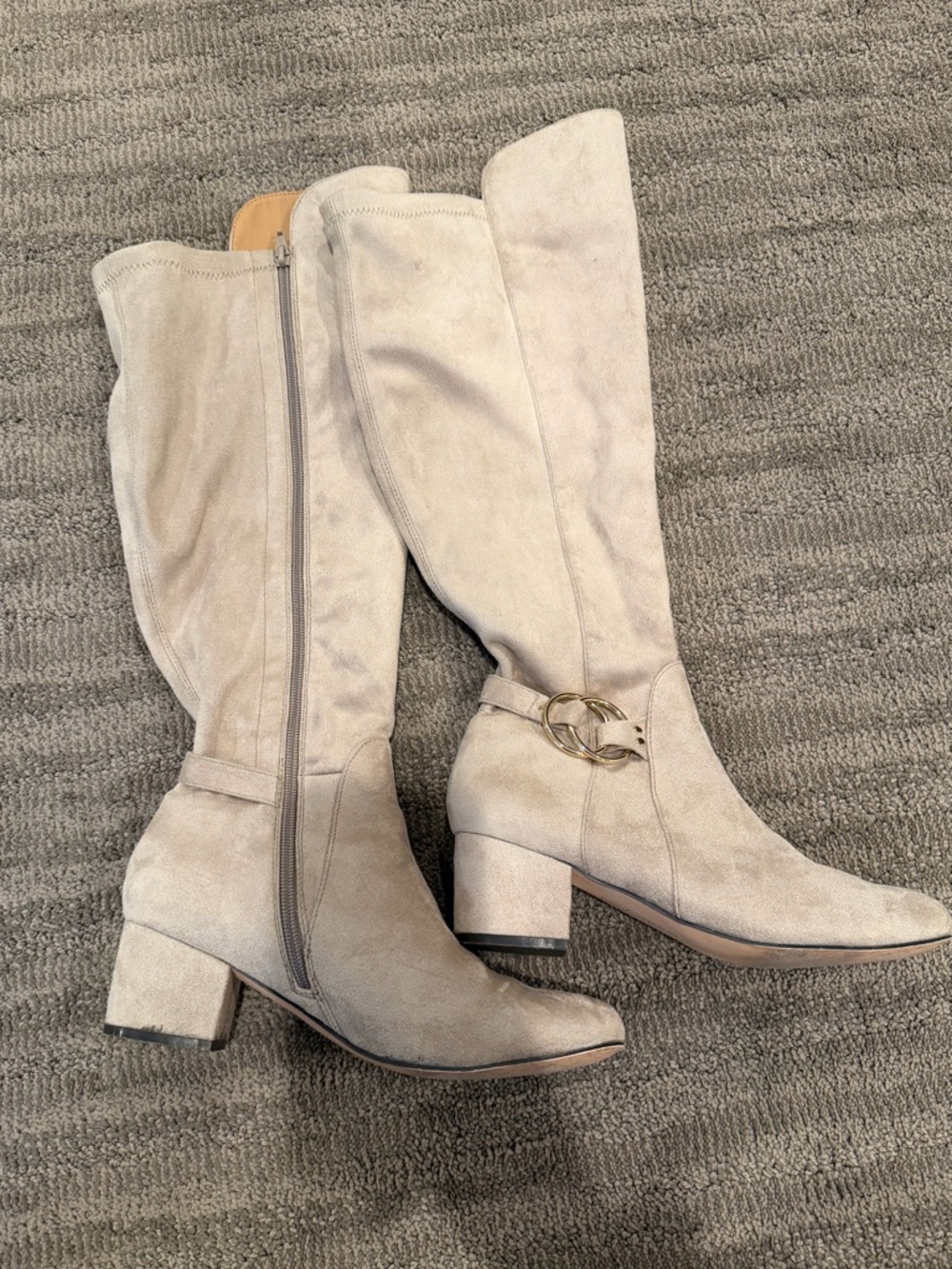 Women's Tall Suede Block Heel Boots in Light Beige